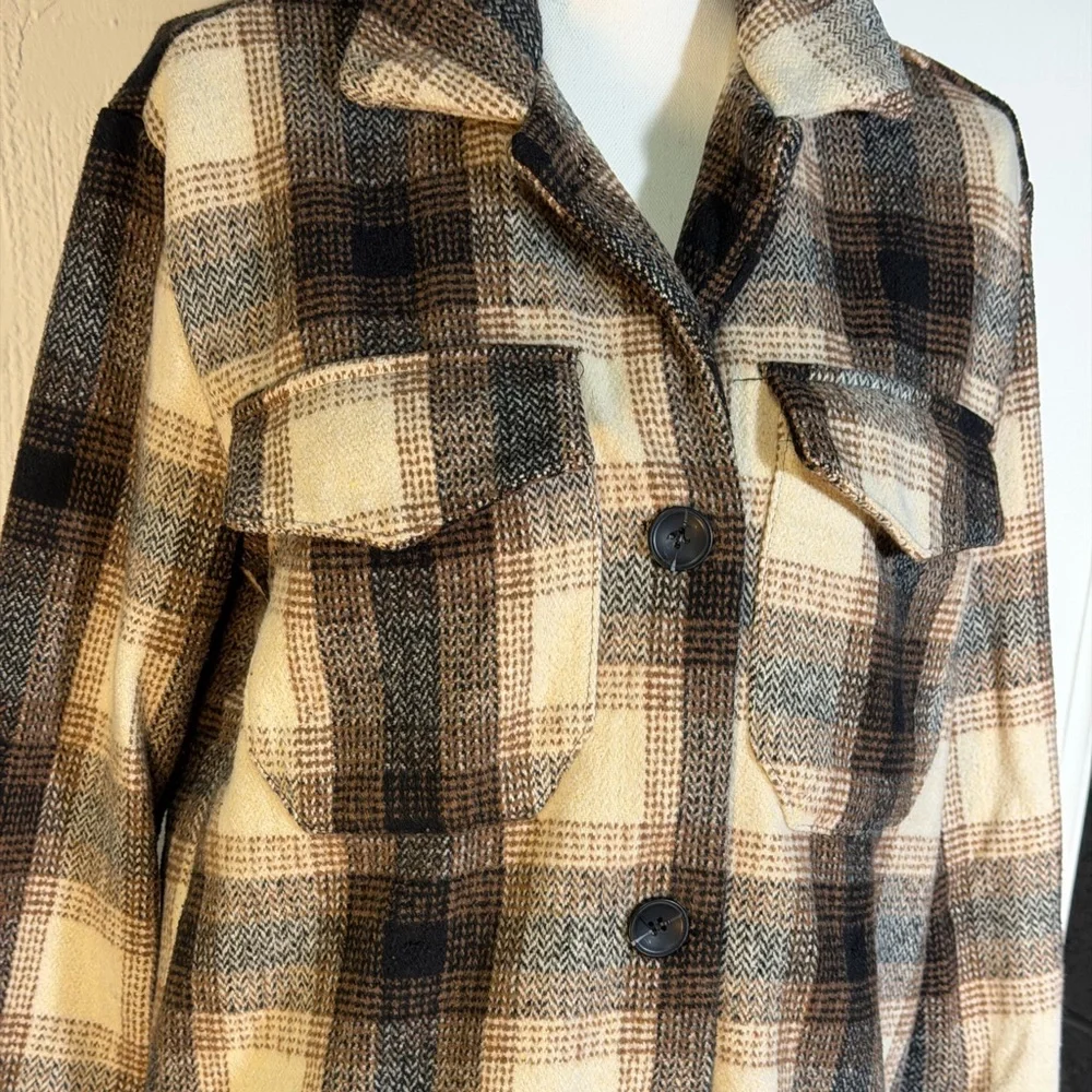 Miss Selfie Plaid Shacket / Jacket - Brown and Cream